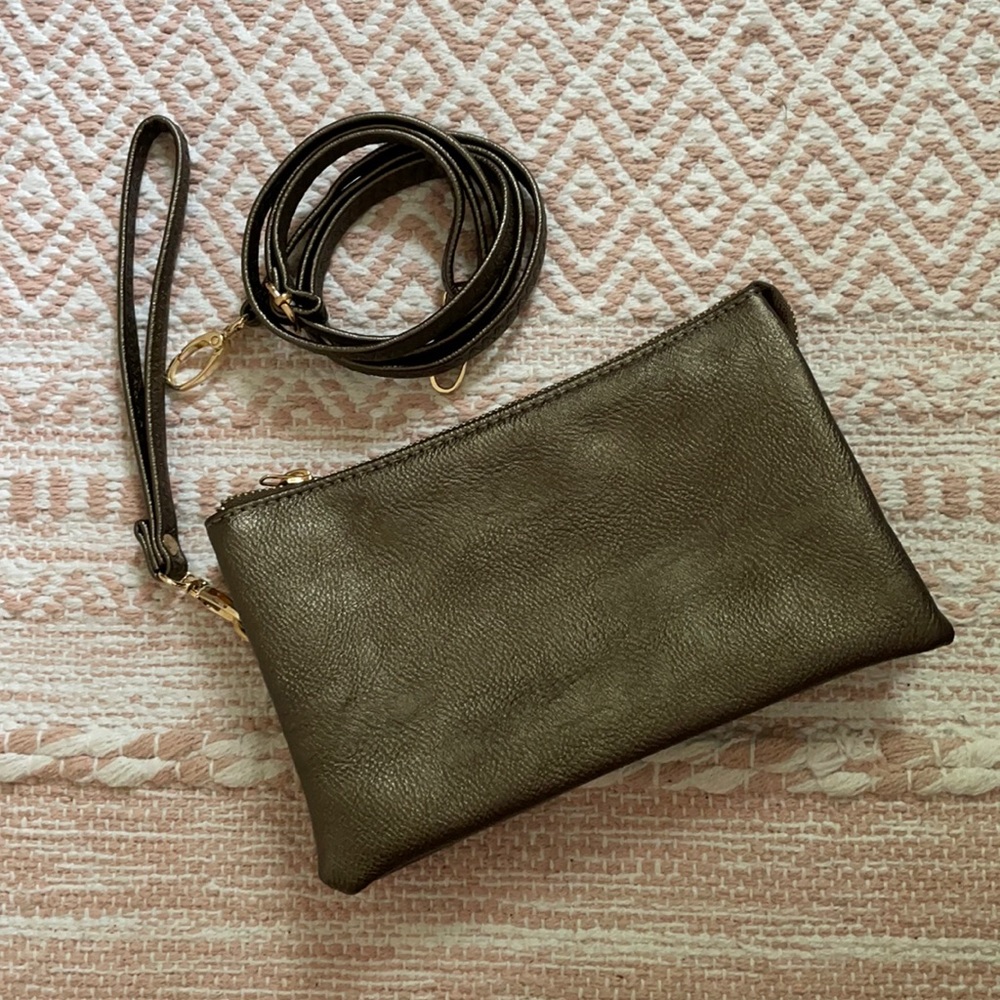 Pewter wristlet clutch wallet with strap!